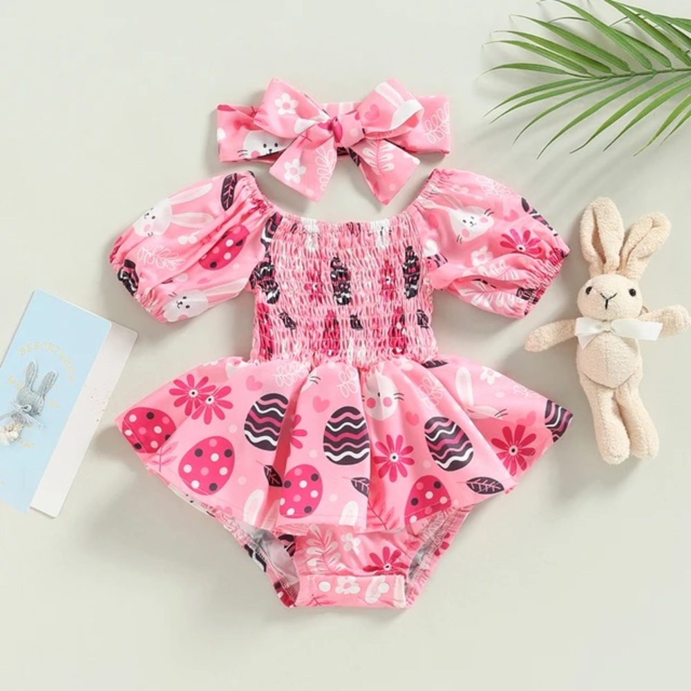 0-18M Summer Newborn Baby Girl Easter Outfit Bunny Romper Dress